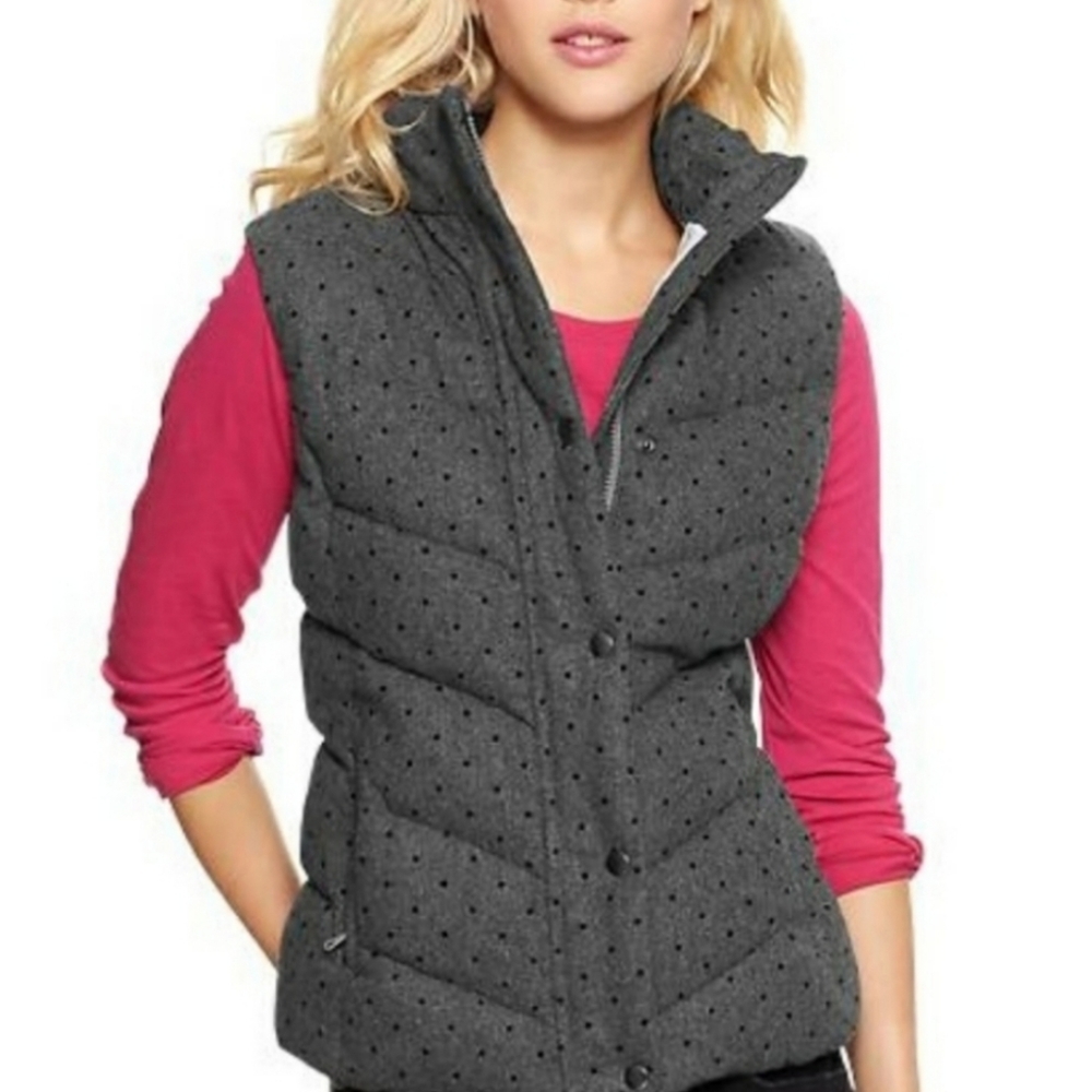 Gap XS Preppy Winter Girly Wool Blend Quilted Puffy Puffer Vest Polka Dot